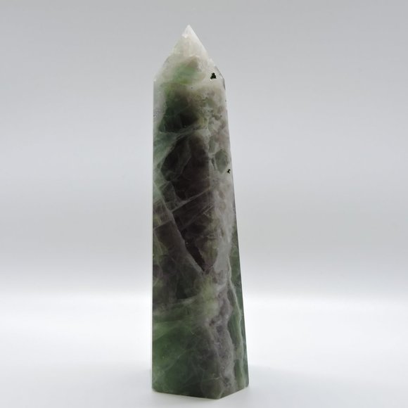 Fluorite - Icy Green / Purple - Natural Crystal - 6 Sided 6.5" Tower - Picture 3 of 8